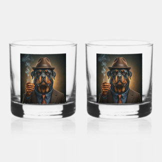 Rottie Maximus with a Drink Whiskey Glass