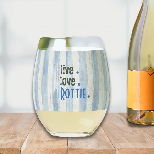Rottie Mum Live Love Pawprint Stemless Wine Glass (Curl up with your Rottie and a glass of wine...relax)