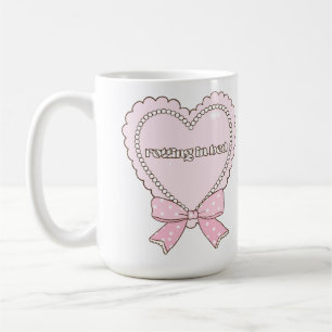 Rotting in Bed Heart Design Pearls & Bows Cute Coffee Mug