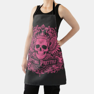 Rotting Prettily — Pink Skull Crown Wings Gothic Apron