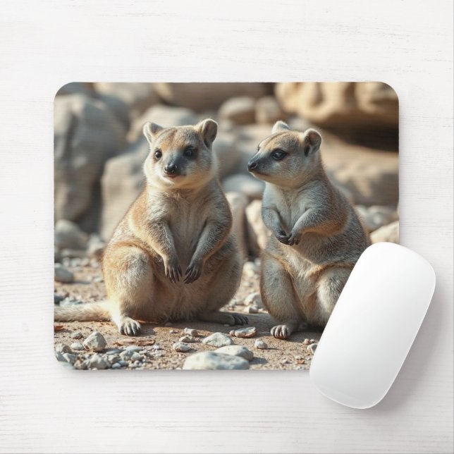 "Rottnest Duo: Two Quokkas in Their Paradise Mouse Mat (With Mouse)