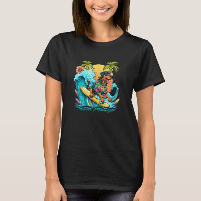 Rottweile Dogpng Surfing with Pineapple Pattern T-Shirt (Front)