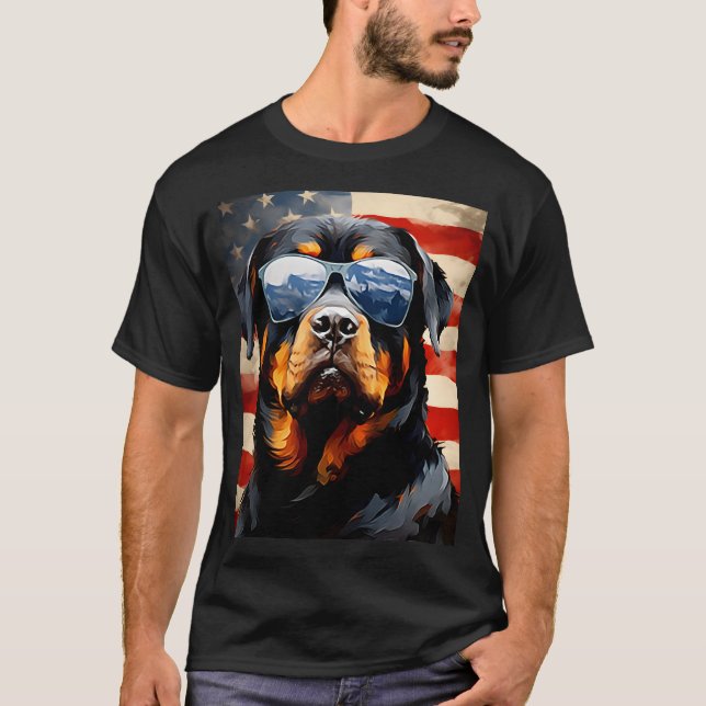 Rottweiler 4th of July american flag T-Shirt (Front)