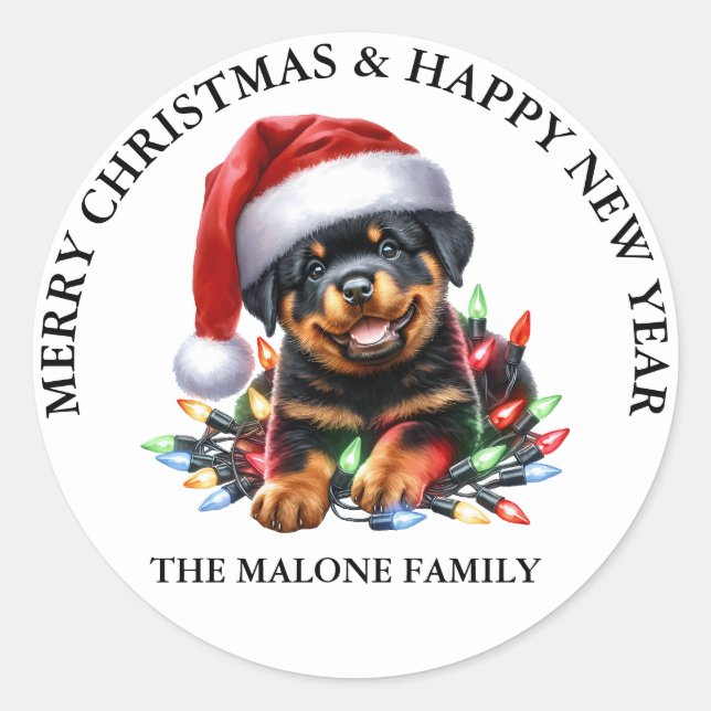 Rottweiler  A Very Merry, Bark-tastic Christmas Classic Round Sticker (Front)