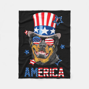 Rottweiler American Flag 4th Of July Patriotic Dog Fleece Blanket