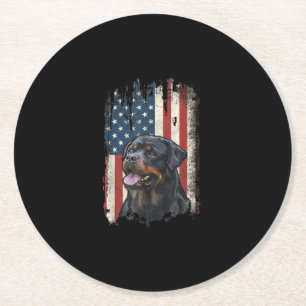 rottweiler american flag  usa patriotic dog lover round paper coaster