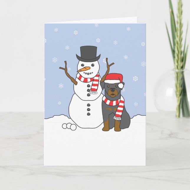 Rottweiler and Snowman Holiday Card (Front)