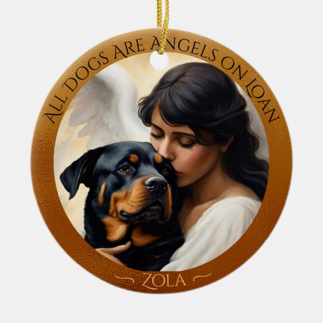Rottweiler Angel Personalised Memorial Ceramic Ceramic Tree Decoration (Front)