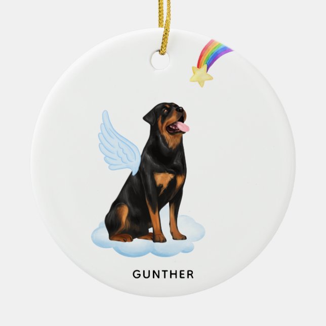 Rottweiler Angel Personalized Pet Dog Memorial Ceramic Tree Decoration (Front)
