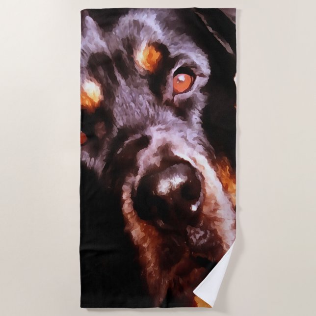 Rottweiler Artistic Pet Portait Beach Towel (Front)