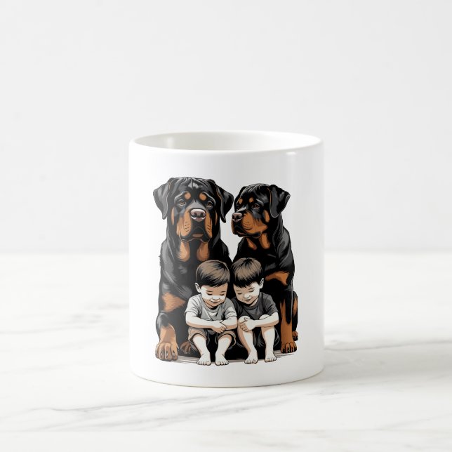 Rottweiler as loyal guardians of kids coffee mug (Center)