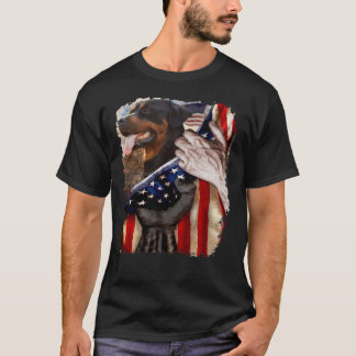 Rottweiler Behind American Flag T-Shirt