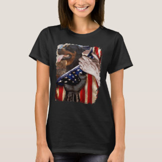 Rottweiler Behind American Flag T-Shirt