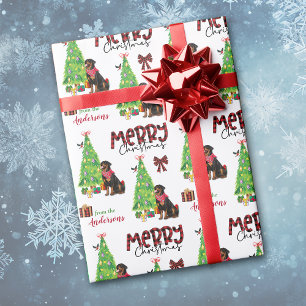 Rottweiler, Bird, and Christmas Tree Wrapping Paper