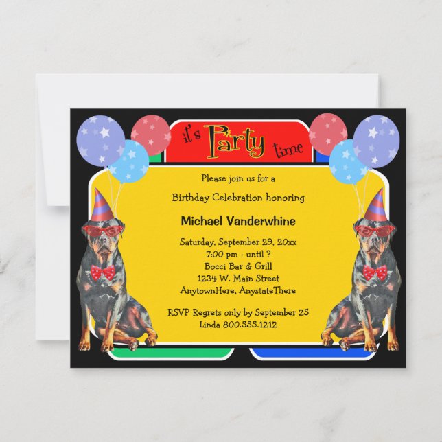 Rottweiler Birthday Barker Invitation (Front)