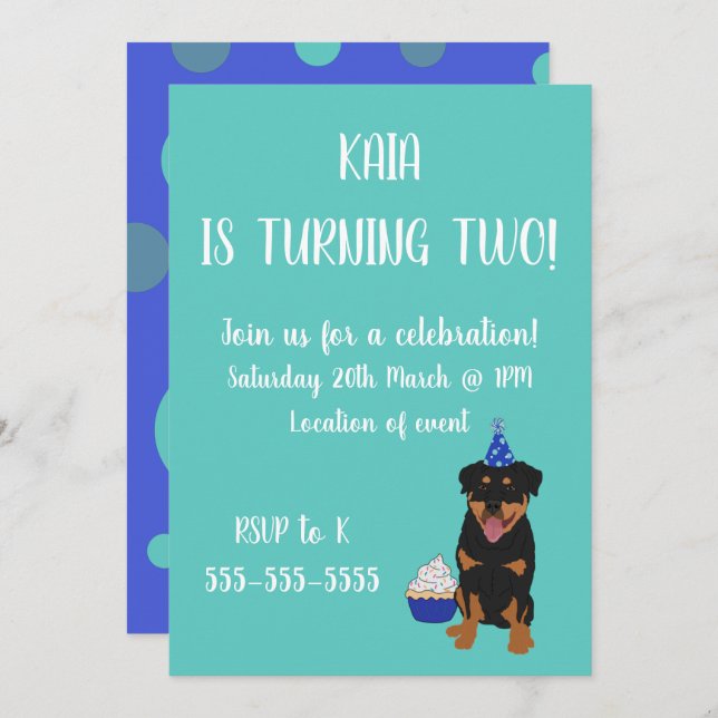 Rottweiler Birthday Invitation (Front/Back)