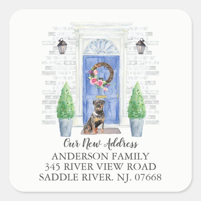 Rottweiler Blue Door New Address Label Sticker (Front)