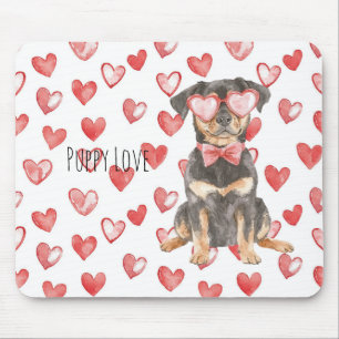Rottweiler Brown Cream Dog Red Hearts Sunglasses Mouse Mat