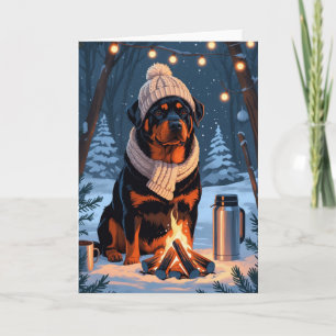 Rottweiler by Campfire Rustic Winter Holiday Art Card