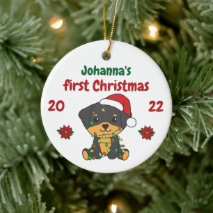 Rottweiler Christmas Babys first Christmas Ceramic Tree Decoration
