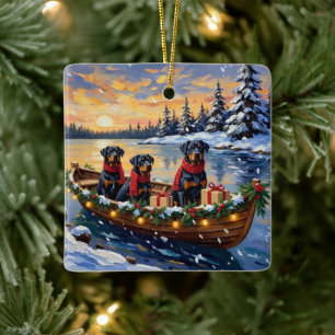 Rottweiler Christmas Boat Holiday Ceramic Ornament