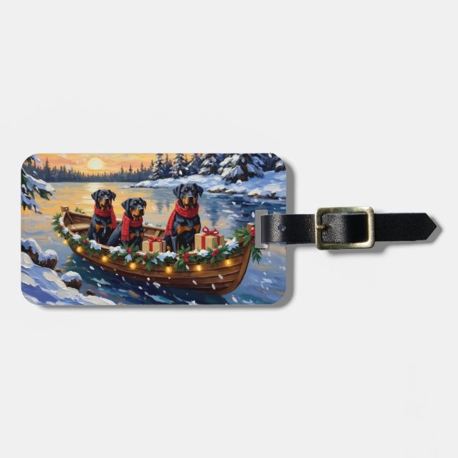 Rottweiler Christmas Boat Holiday Luggage Tag (Front Horizontal)
