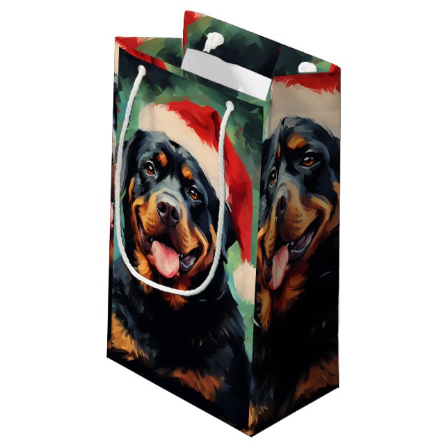 Rottweiler Christmas brush painting artwork Small Gift Bag (Back Angled)