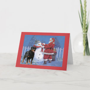 Rottweiler Christmas Card Santa and Snowman