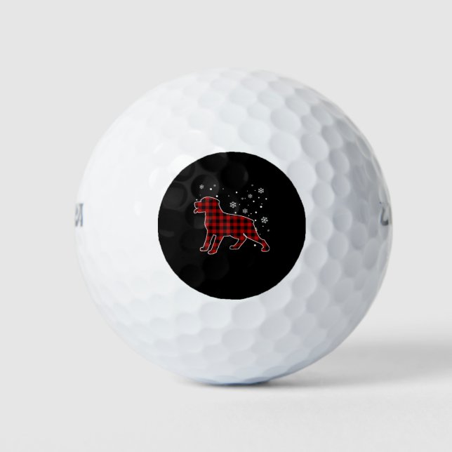 Rottweiler Christmas Dog Buffalo Plaid Golf Balls (Front)