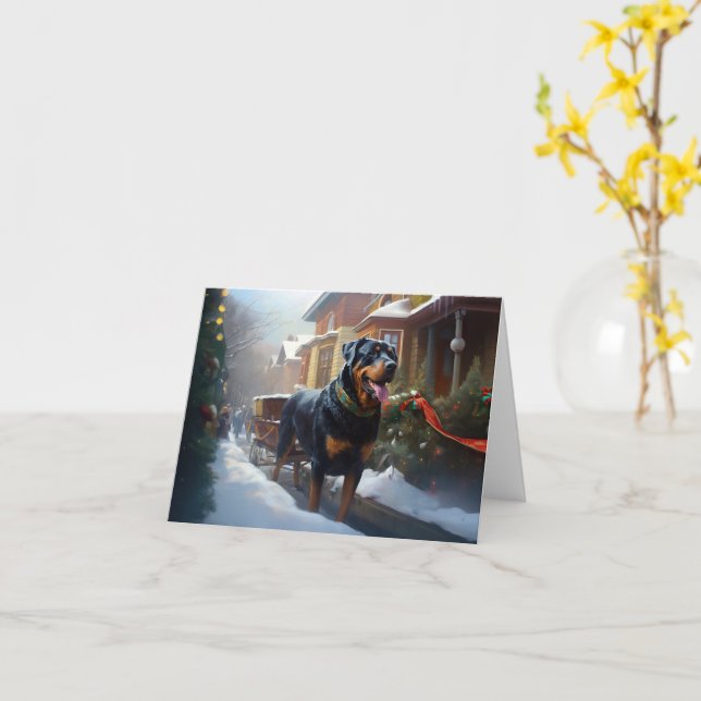 Rottweiler Christmas Festive Season Card (Yellow Flower)