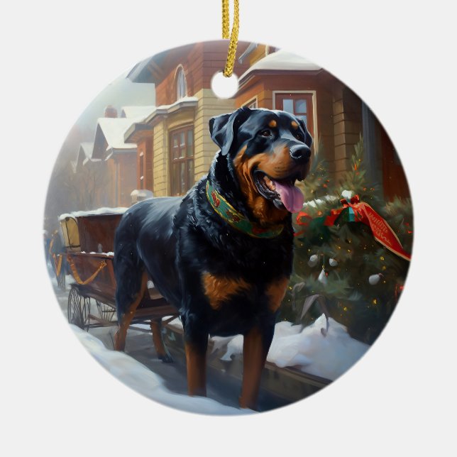 Rottweiler Christmas Festive Season Ceramic Tree Decoration (Front)
