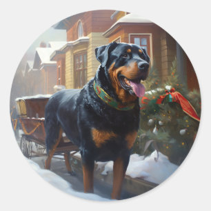 Rottweiler Christmas Festive Season Classic Round Sticker