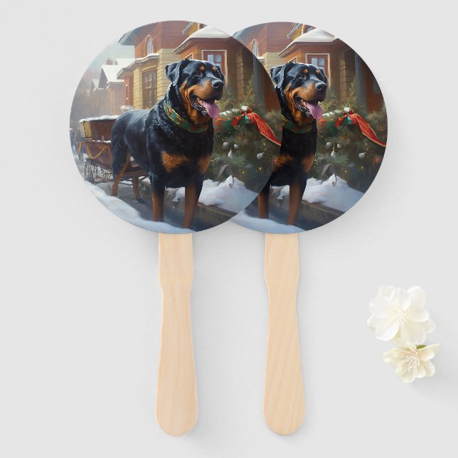 Rottweiler Christmas Festive Season Hand Fan (Front and Back)