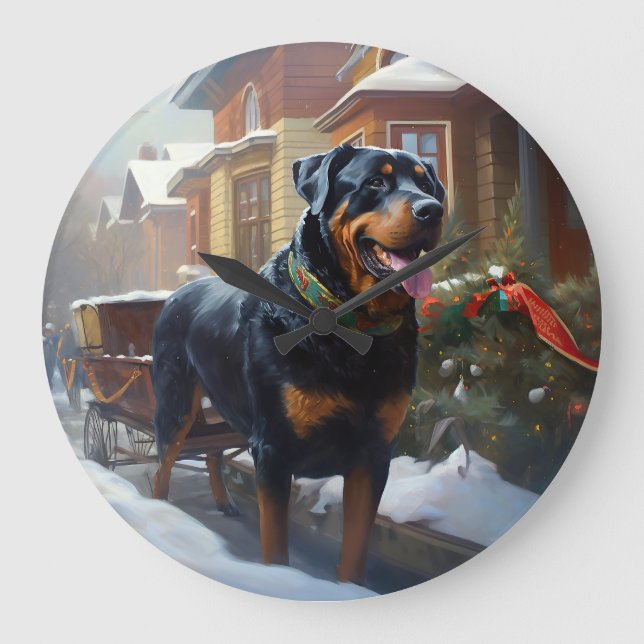 Rottweiler Christmas Festive Season Large Clock (Front)