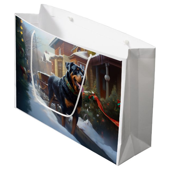 Rottweiler Christmas Festive Season Large Gift Bag (Front Angled)