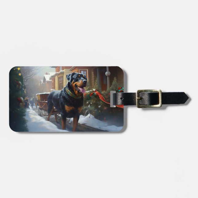 Rottweiler Christmas Festive Season Luggage Tag (Front Horizontal)