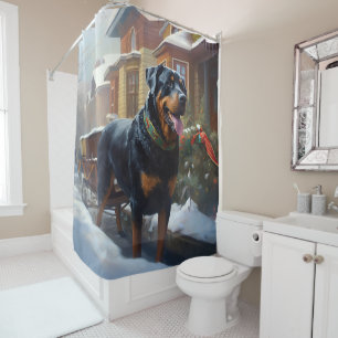 Rottweiler Christmas Festive Season Shower Curtain