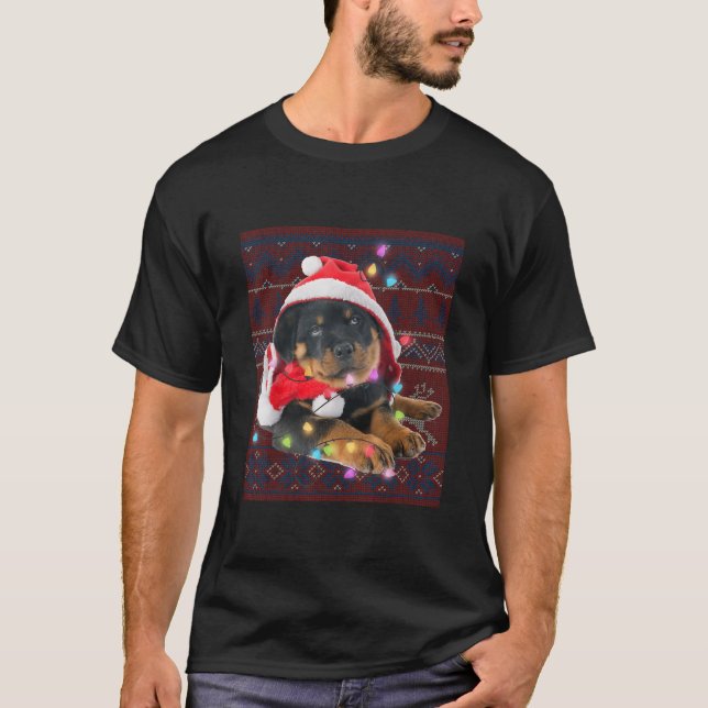 Rottweiler Christmas Lights Ugly Sweater Dog Lover (Front)
