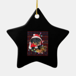 Rottweiler Christmas Lights Ugly Sweater Dog Lover Ceramic Tree Decoration