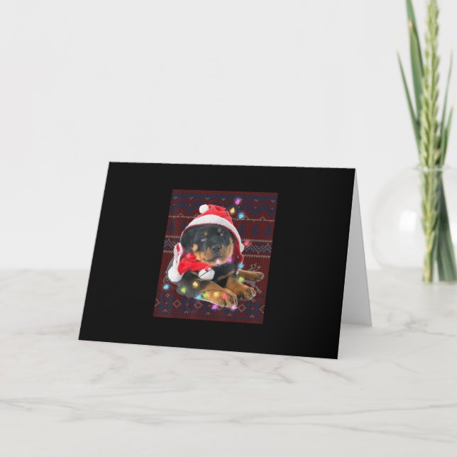 Rottweiler Christmas Lights Ugly Sweater Dog Lover Holiday Card (Front)