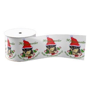 Rottweiler Christmas Merry Grosgrain Ribbon