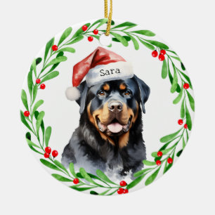 Rottweiler Christmas Personalised Monogram Name Ceramic Tree Decoration