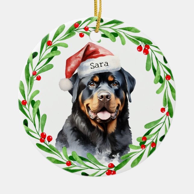 Rottweiler Christmas Personalised Monogram Name Ceramic Tree Decoration (Front)