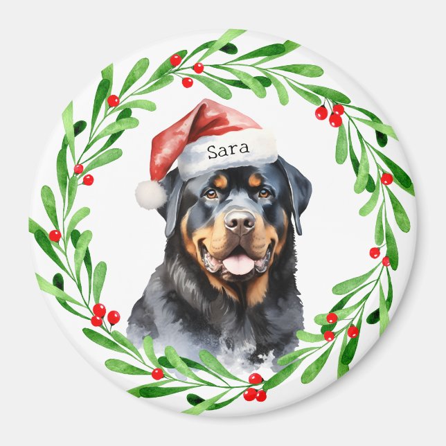Rottweiler Christmas Personalised Monogram Name Magnet (Front)