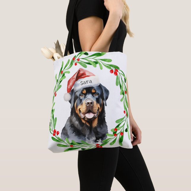 Rottweiler Christmas Personalised Monogram Name Tote Bag (Close Up)