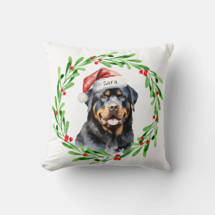 Rottweiler Christmas Personalized Monogram Name Cushion