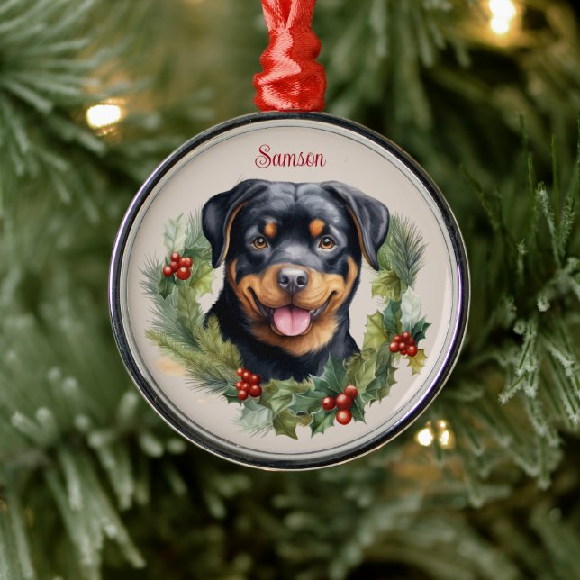 Rottweiler Christmas Pet Memorial Dog Breed Metal Tree Decoration (Tree)