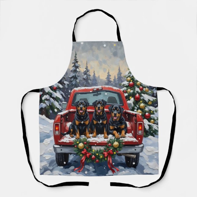 Rottweiler Christmas Red Truck Holiday Apron (Front)