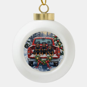 Rottweiler Christmas Red Truck Holiday Ceramic Ball Christmas Ornament