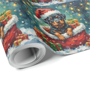 Rottweiler Christmas Santa Bag Adventure Wrapping Paper